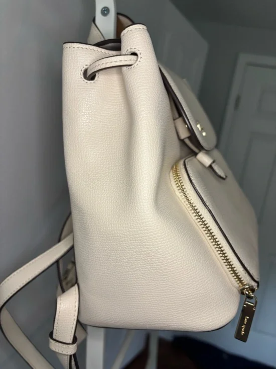 kate spade Cream Pebbled Leather Backpack with Front Pocket - Picture 5 of 16